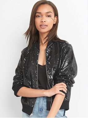 GAP Black Sequin Bomber Jacket Medium